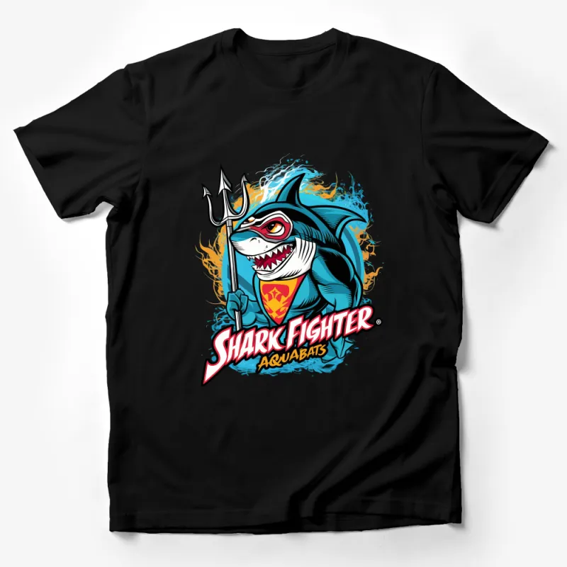 Shark Fighter Aquabats Graphic T-Shirt, Unique Shark Cartoon Tee, Cool Ocean Hero Design for All Ages Male T-Shirt