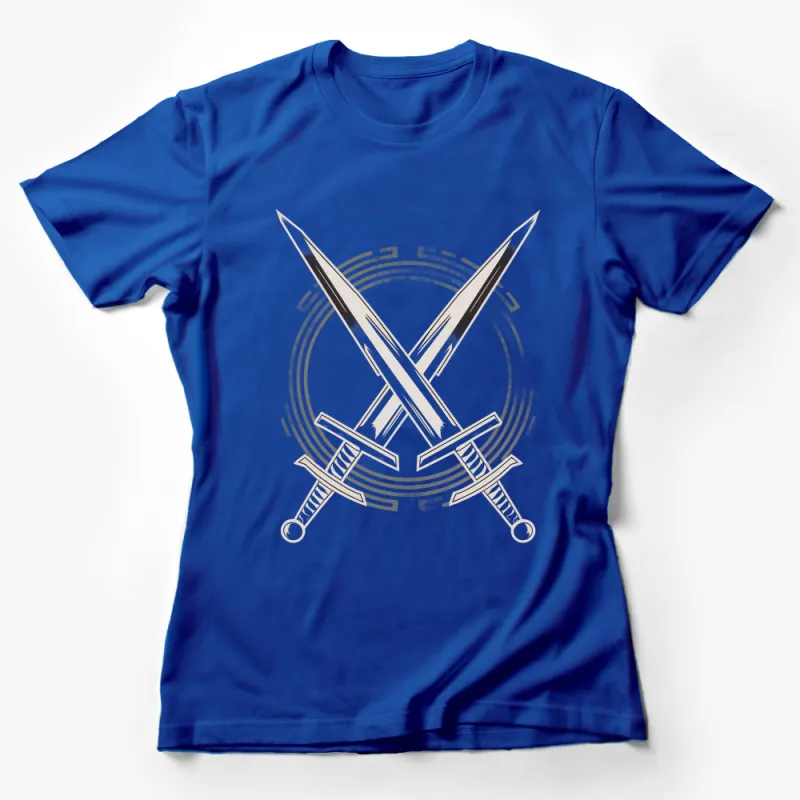 Crossed Swords Graphic T-Shirt, Silver and White Sword Design, Unisex Casual Wear, Cool Warrior Tee Female T-Shirt