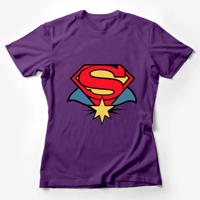 Superhero Emblem Graphic T-Shirt, Colorful Comic Book Logo, Unisex Casual Wear, Gift for Comic Fans Female T-Shirt