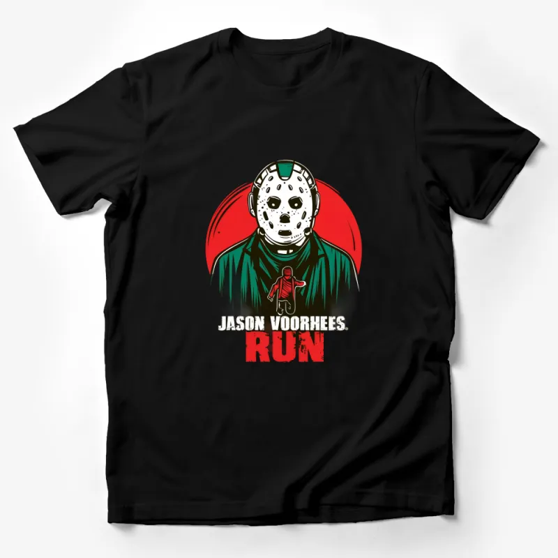 Jason Voorhees Run Graphic Tee, Horror Movie Fan T-Shirt, Vintage Style Horror Apparel Male T-Shirt