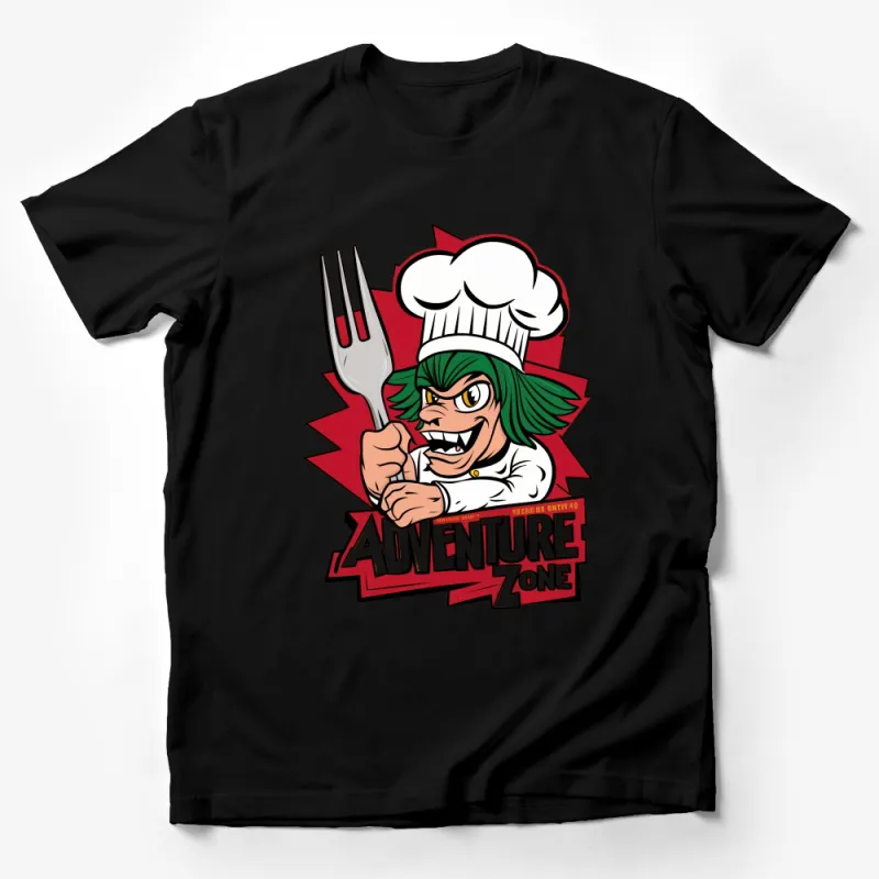 Adventure Zone Chef Graphic T-Shirt, Quirky Cartoon Chef with Fork, Fun Kitchen Apparel, Culinary Enthusiast Gift Male T-Shirt