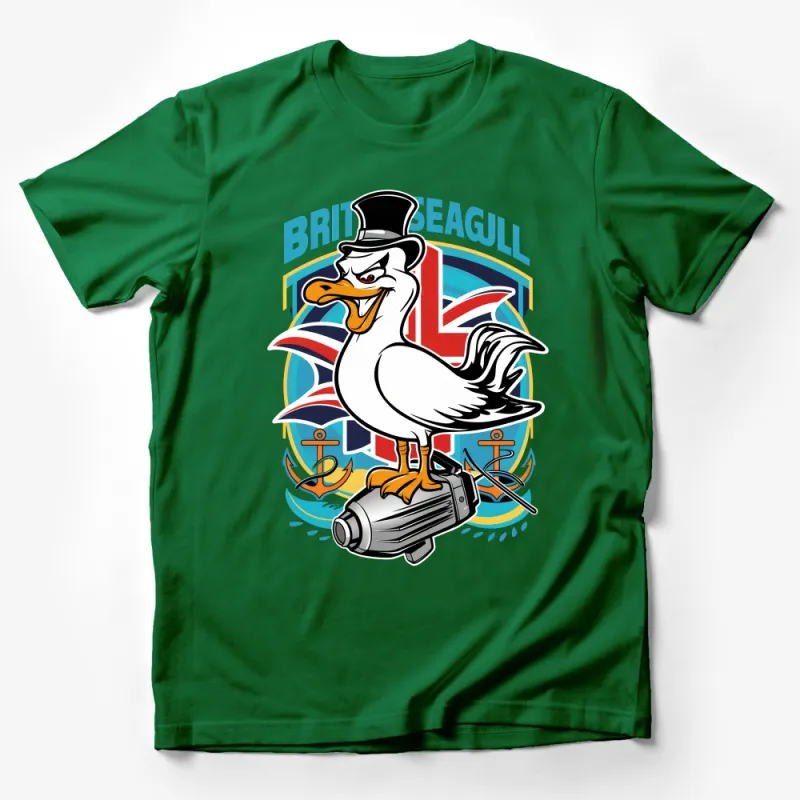 Vintage British Seagull T-Shirt, Nautical Anchor and Canon, Cool Summer Beach Graphic Tee, Unisex Male T-Shirt