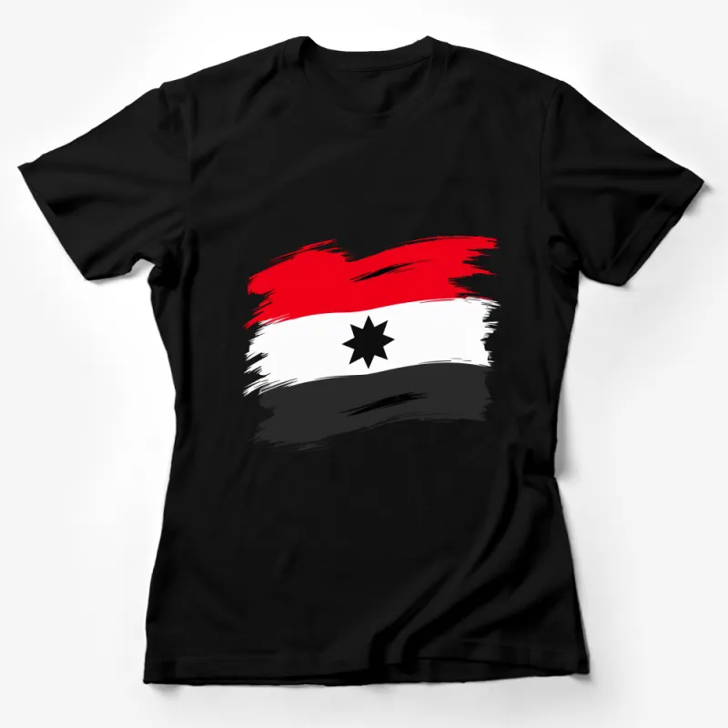 Modern Abstract Flag Art T-Shirt, Red Black White Brush Stroke Design, Stylish Unisex Top Female T-Shirt