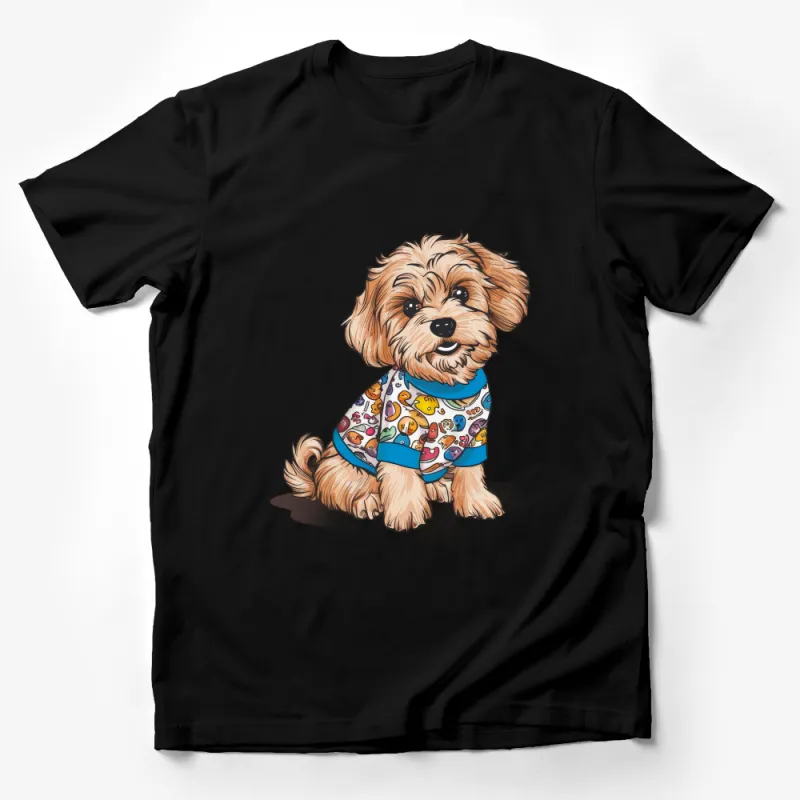 Cute Cartoon Dog in Colorful T-Shirt Graphic Tee, Animal Lover Gift, Pet Illustration Casual Shirt Male T-Shirt