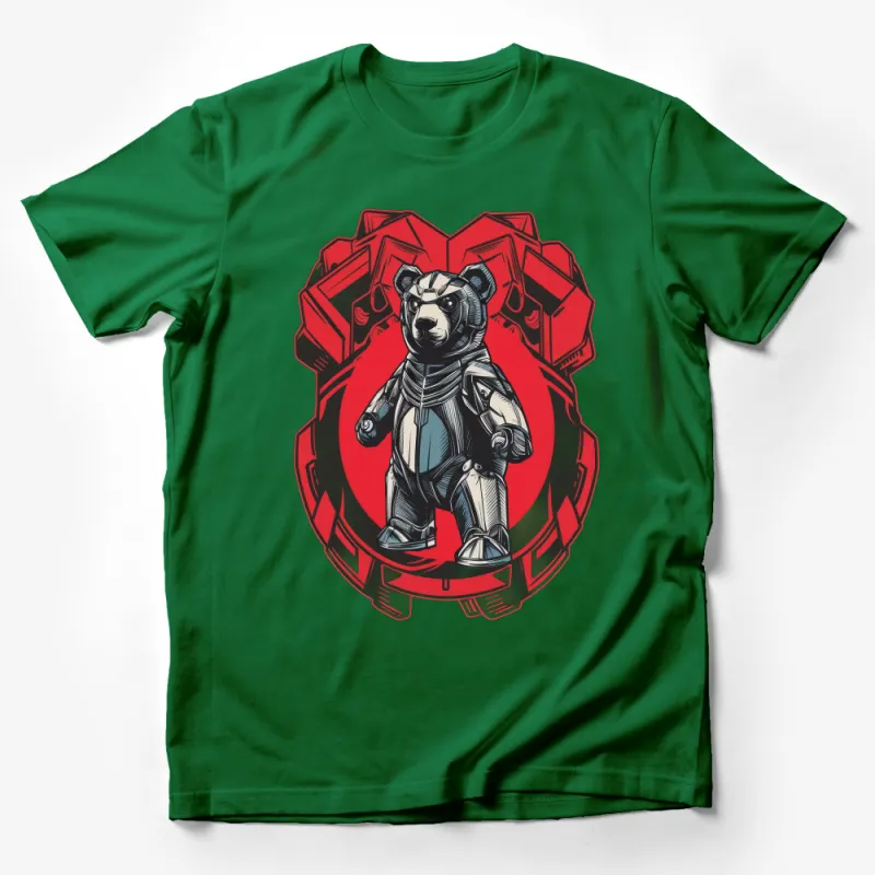 Astronaut Bear in Space Suit, Unique Red Geometric Background Graphic T-Shirt Male T-Shirt