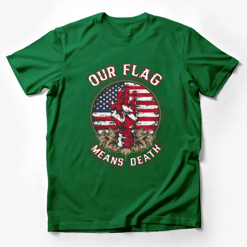 Patriotic T-Shirt, American Flag with Raised Hand Graphic, Our Flag Means Death Tee Male T-Shirt