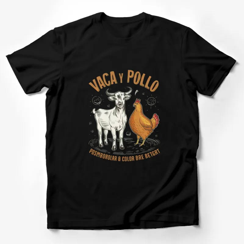 Vaca y Pollo Funny Spanish Text Graphic T-Shirt, Cute Cow and Chicken Tee, Unisex Adult Casual Wear Male T-Shirt