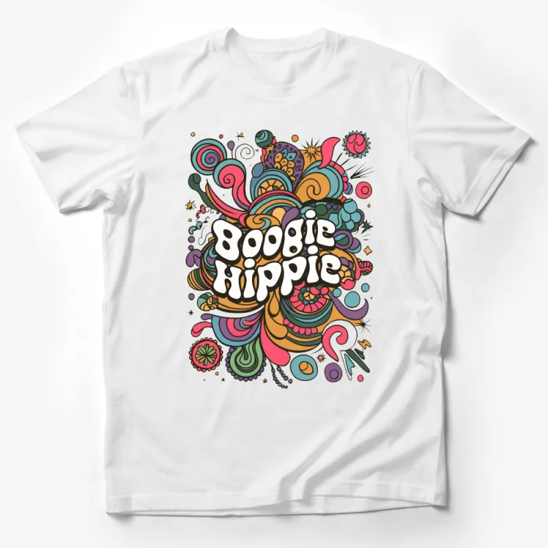 Boogie Hippie Retro T-Shirt, Colorful Psychedelic Graphic Tee, Vintage 70s Style Shirt, Unisex Male T-Shirt