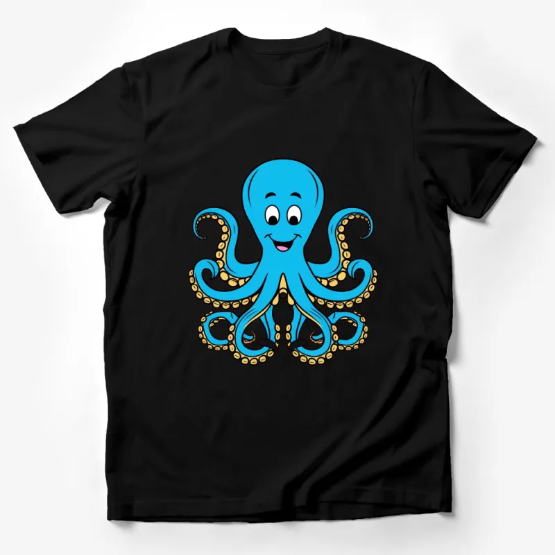 Cute Blue Octopus Cartoon T-Shirt, Kids Friendly Ocean Animal Shirt Design, Unisex Male T-Shirt