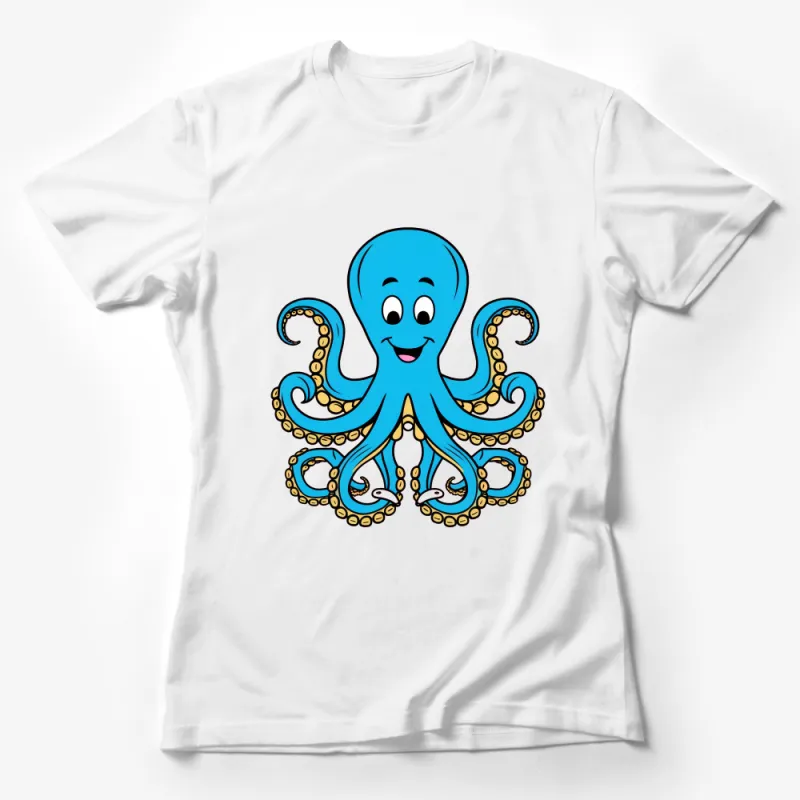 Cute Blue Octopus Cartoon T-Shirt, Kids Friendly Ocean Animal Shirt Design, Unisex Female T-Shirt