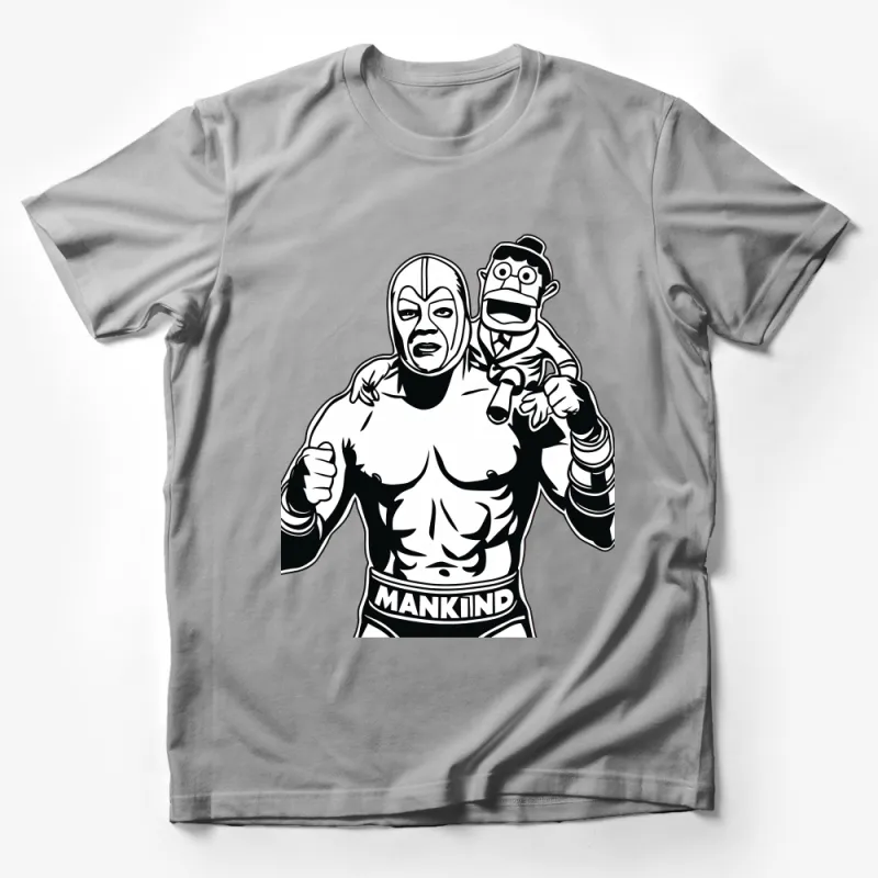 Wrestling Inspired T-Shirt, Vintage Wrestler and Puppet, Unique Graphic Tee, Gift for Wrestling Fans Male T-Shirt