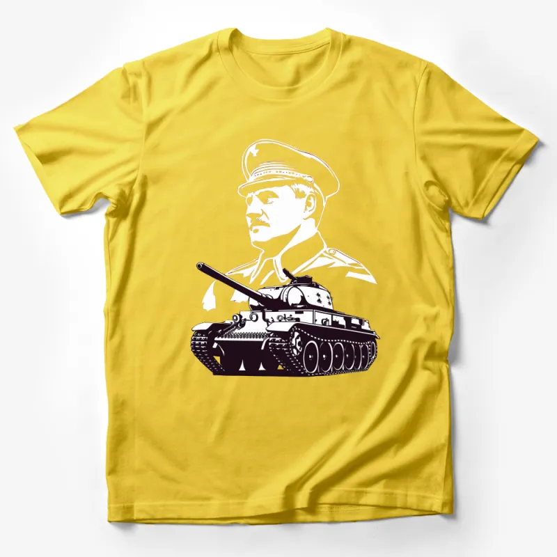 Vintage Military General and Tank Illustration T-Shirt, Unique Army Graphic Tee, Gift for History Buffs Male T-Shirt