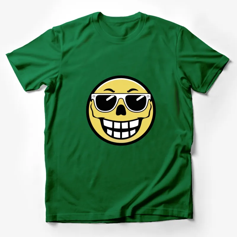 Cool Skull with Sunglasses Graphic T-Shirt, Yellow Smiling Face, Unisex Casual Tee, Trendy Streetwear, Summer Festival Top, Urban Fashion Male T-Shirt