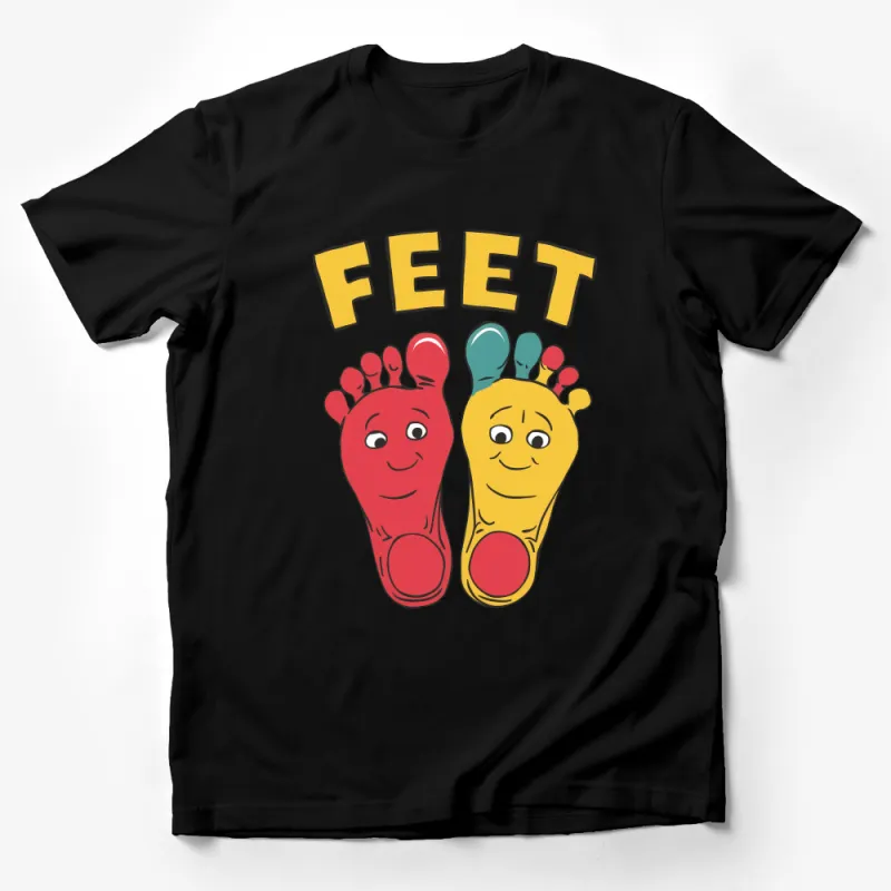 Fun Cartoon Feet Graphic T-Shirt, Colorful Smiling Feet Design, Unisex Kids and Adults Tee Male T-Shirt