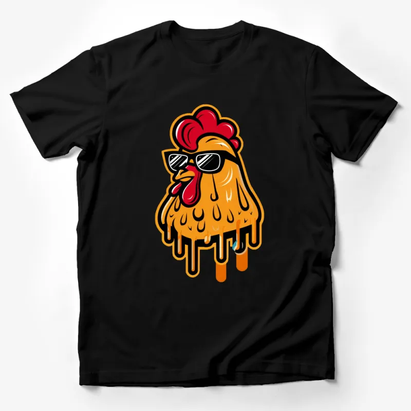 Hipster Chicken T-Shirt, Cool Rooster with Sunglasses Graphic Tee, Unisex Casual Fashion Top Male T-Shirt