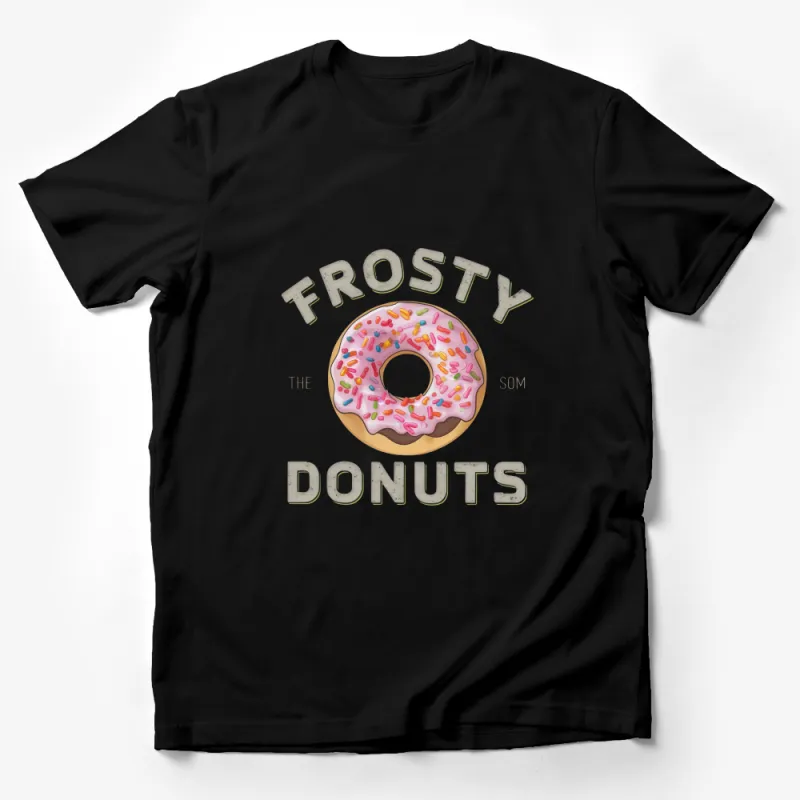 Frosty Donuts Logo T-Shirt, Pink Sprinkle Doughnut Graphic Tee, Unisex Casual Shirt Male T-Shirt