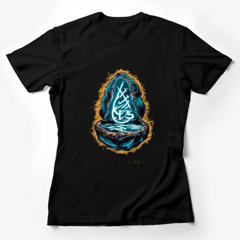 Mystical Blue Stone Graphic T-Shirt, Unique Magic Symbol Design Tee, Unisex Casual Wear, Spiritual Artwork Shirt Female T-Shirt