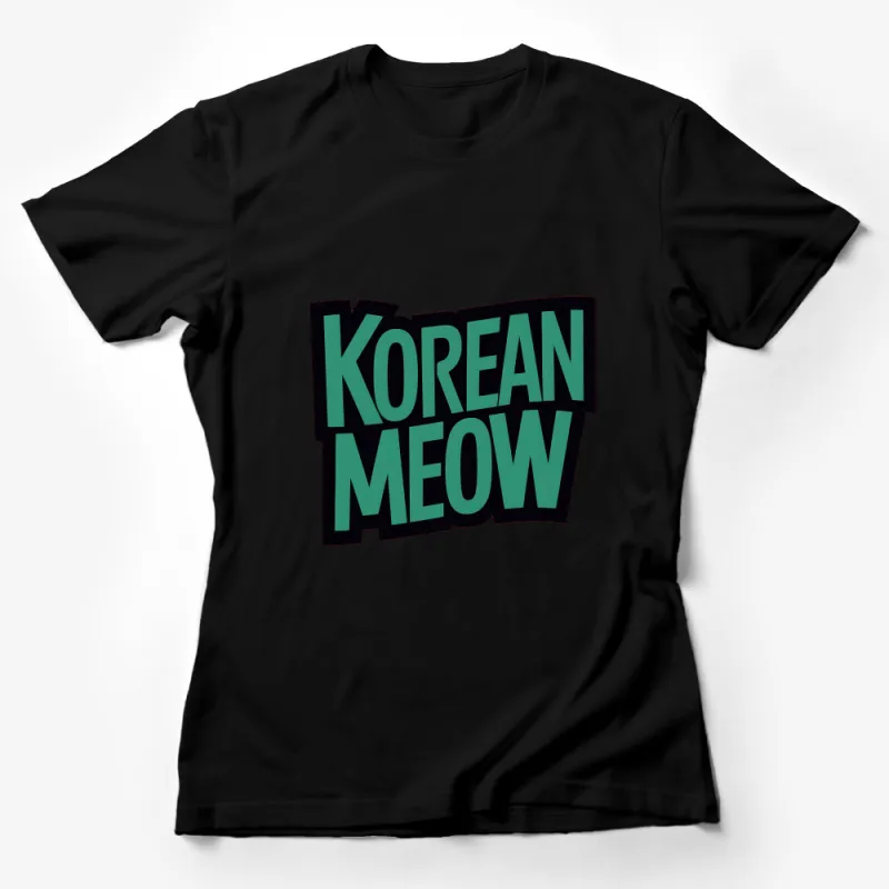 Korean Meow Text Graphic T-Shirt, Retro Style Typography Tee, Unisex Casual Wear in Black Female T-Shirt