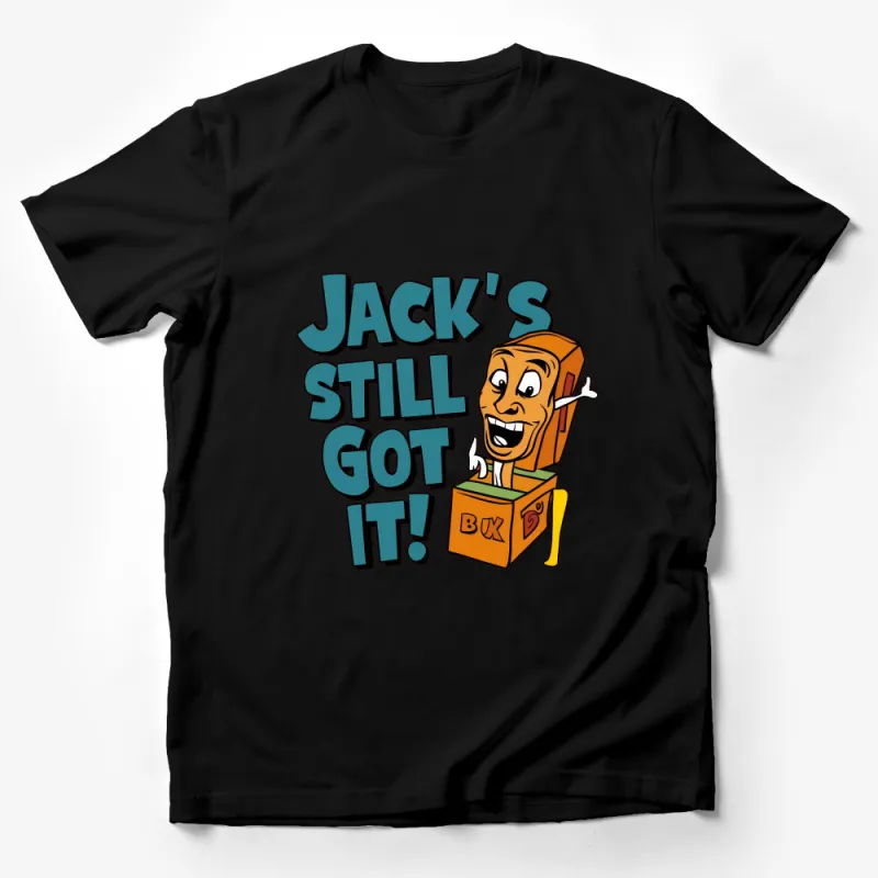 Jack's Still Got It! Fun Cartoon Jack-in-the-Box T-Shirt, Vibrant Graphic Tee for All Ages Male T-Shirt