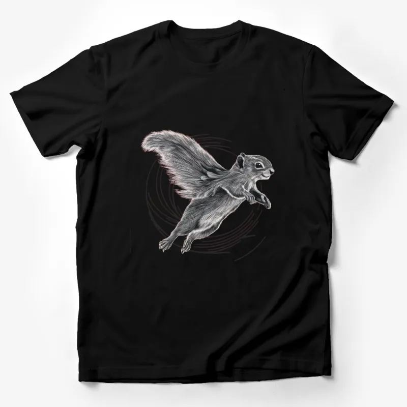 Flying Squirrel Graphic T-Shirt, Unique Wildlife Nature Inspired Tee, Animal Lover Gift, Black and White Shirt Male T-Shirt