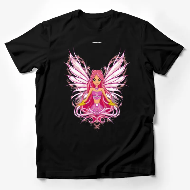 Magical Fairy Girl T-Shirt, Pink and Purple Fantasy Art, Feminine Mystical Graphic Tee, Whimsical Clothing Male T-Shirt