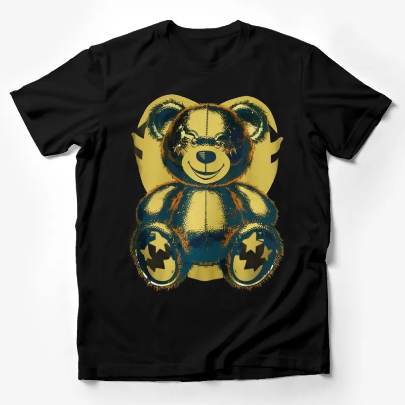 Vintage Style Teddy Bear Graphic T-Shirt, Unique Golden Navy Design, Comfortable Cotton Tee, Unisex Fashion Male T-Shirt