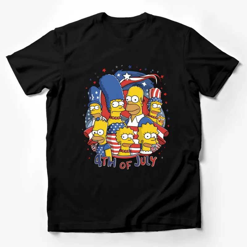 Simpsons 4th of July T-Shirt, Patriotic Family Cartoon Graphic Tee, USA Flag Colors, Summer Holiday Casual Wear Male T-Shirt