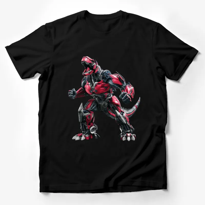 Mech Dinosaur Red T-Shirt, Robotic T-Rex Graphic Tee, Cool Sci-Fi Clothing for All Ages Male T-Shirt