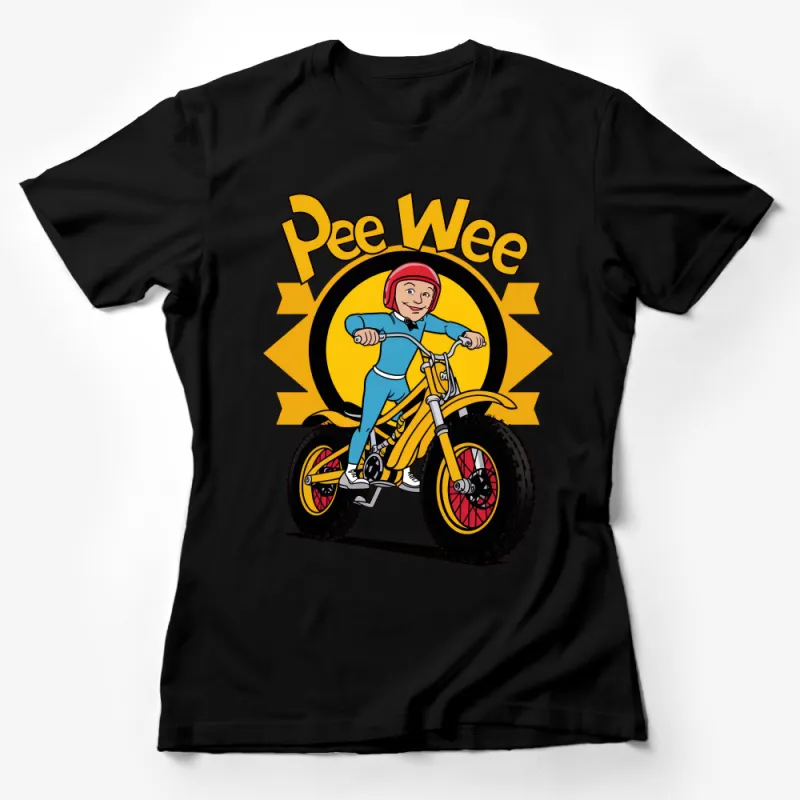 Pee Wee Cartoon Character on Bike, Retro Style Yellow T-Shirt, Fun Graphic Tee for All Ages Female T-Shirt