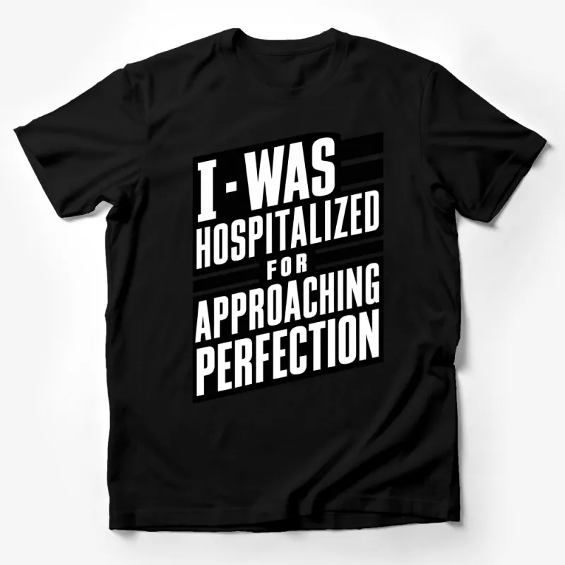 Bold Statement T-Shirt I Was Hospitalized for Approaching Perfection Graphic Tee, Unisex Black and White Male T-Shirt