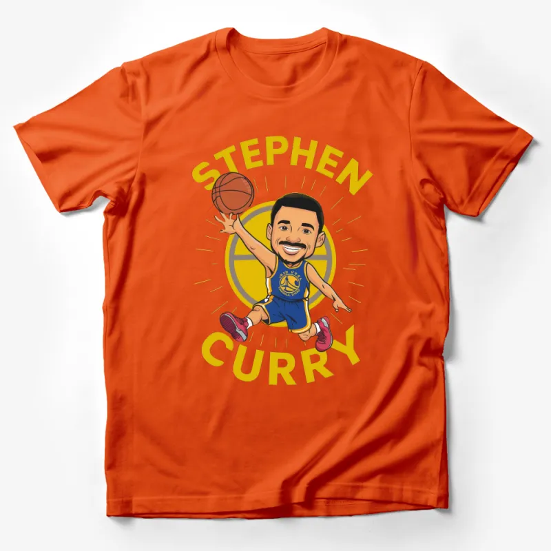 Stephen Curry Cartoon Graphic T-Shirt, Golden State Basketball Fan Tee, Unisex Fun Sports Apparel Male T-Shirt