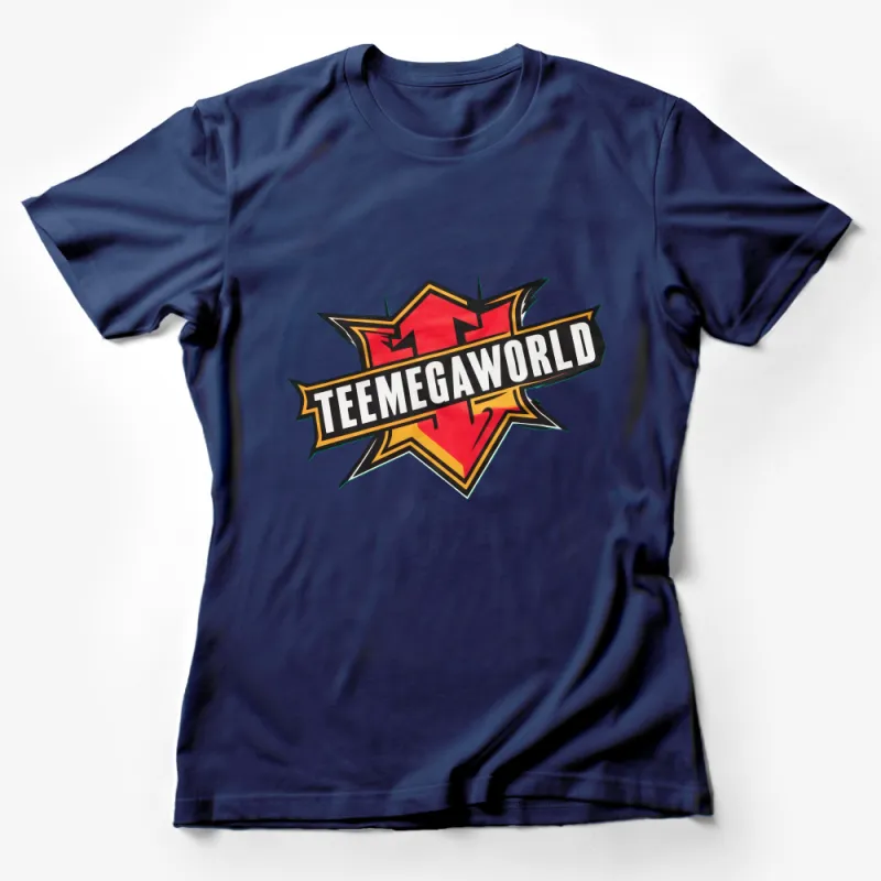 Retro TeemegaWorld Logo T-Shirt, Vintage Comic Style Design, Bold Red and Yellow Graphic Tee Female T-Shirt