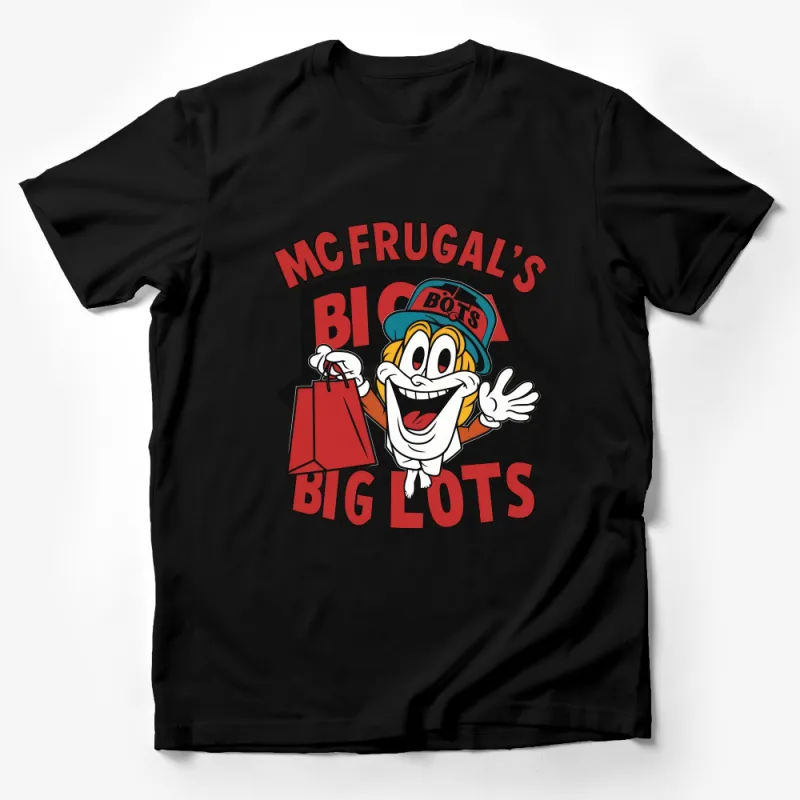 McFrugal's Big Bots Cartoon Graphic T-Shirt, Unisex Funny Shopping Character Tee, Stylish Casual Wear Male T-Shirt