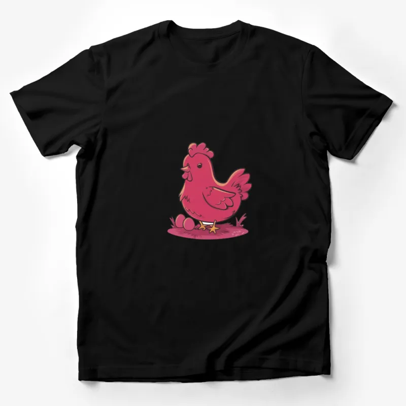 Cute Cartoon Chicken and Eggs Illustration T-Shirt, Fun Farm Animal Graphic Tee for All Ages Male T-Shirt