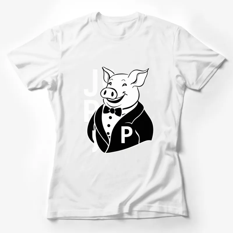 Dapper Pig in Tuxedo Graphic T-Shirt, Stylish Animal Design, Unique Fashion Illustration Tee Female T-Shirt