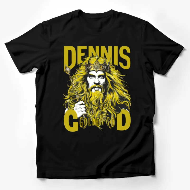 Dennis Golden God King Graphic T-Shirt, Bold Yellow Print, Fantasy Art Tee, Mythical Royalty Fashion Male T-Shirt