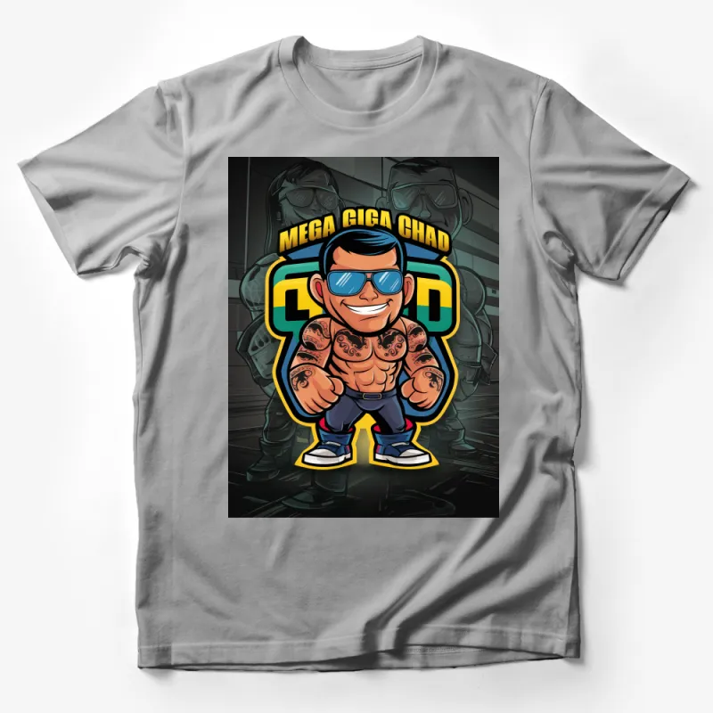 Mega Giga Chad Comic Style T-Shirt, Muscular Cartoon Man, Cool Urban Graphic Tee, Bold Fashion Shirt Male T-Shirt