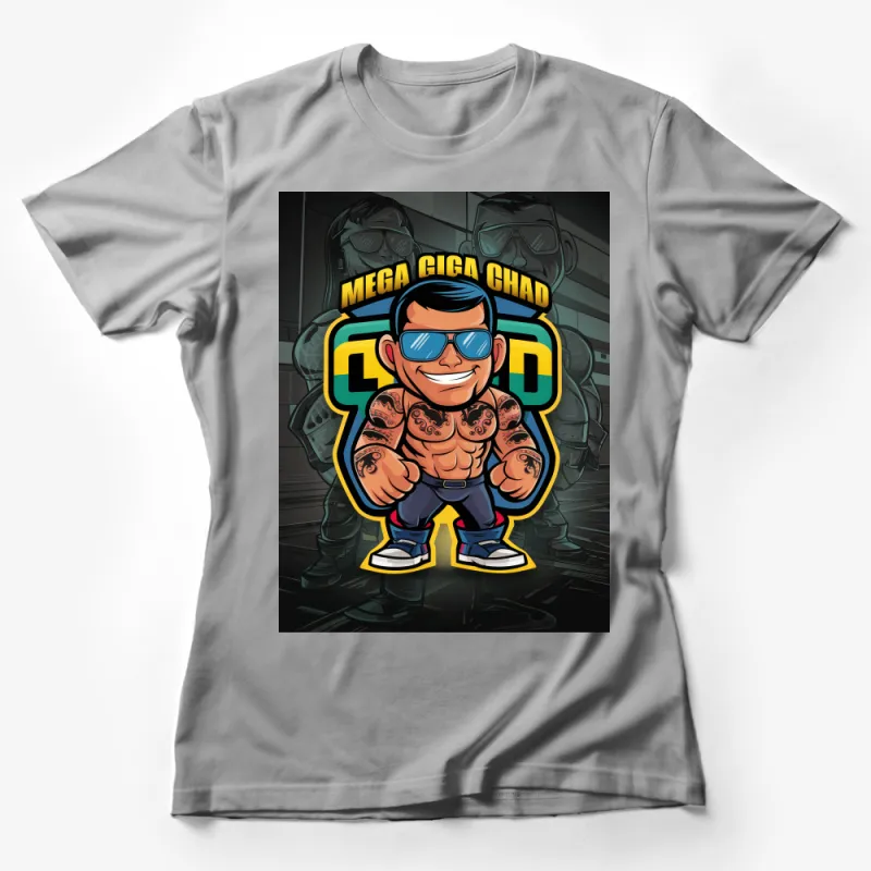 Mega Giga Chad Comic Style T-Shirt, Muscular Cartoon Man, Cool Urban Graphic Tee, Bold Fashion Shirt Female T-Shirt