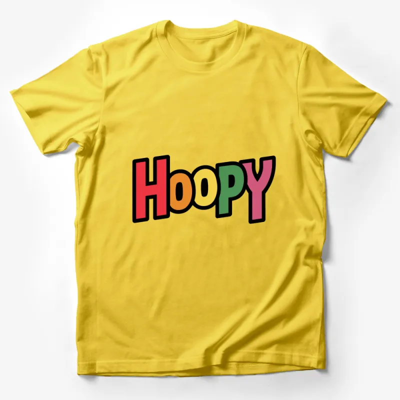 Colorful Hoopy Text Graphic T-Shirt, Vibrant Unisex Casual Wear, Trendy Street Style Top Male T-Shirt