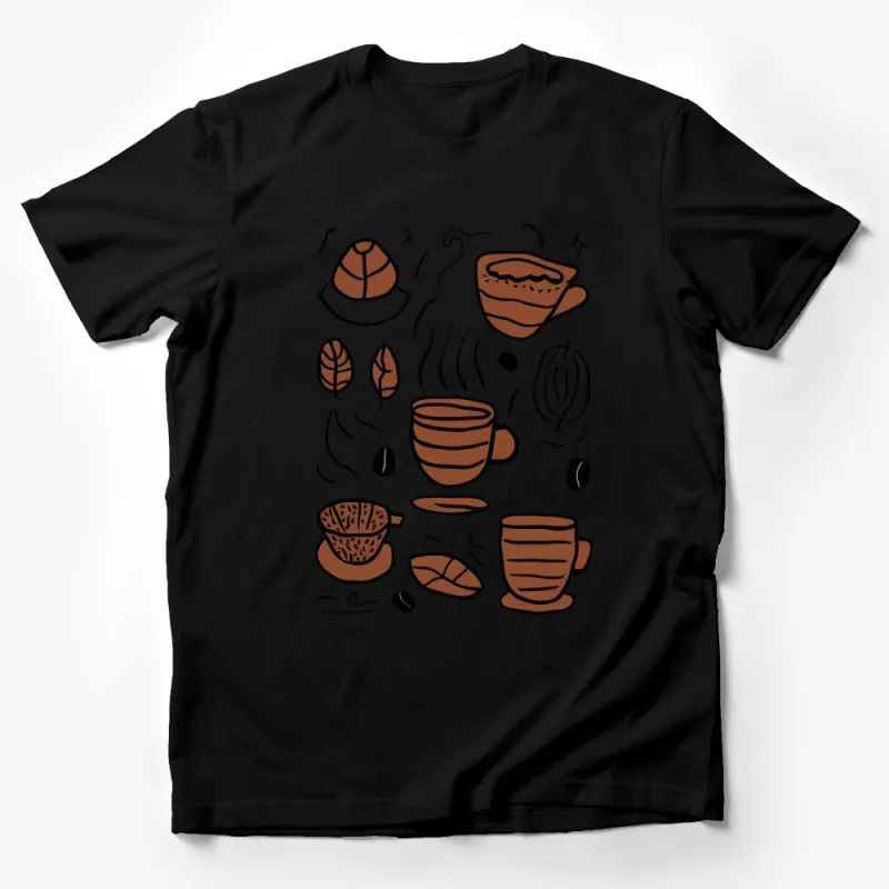 Coffee Lover T-Shirt, Cute Coffee Cups and Beans Design, Perfect Gift for Barista and Coffee Enthusiasts Male T-Shirt