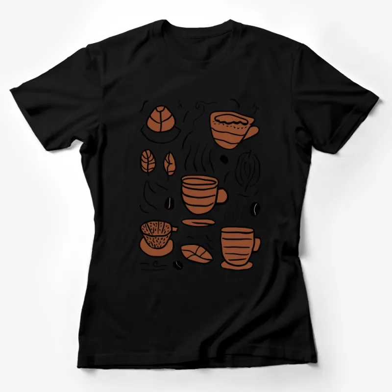 Coffee Lover T-Shirt, Cute Coffee Cups and Beans Design, Perfect Gift for Barista and Coffee Enthusiasts Female T-Shirt