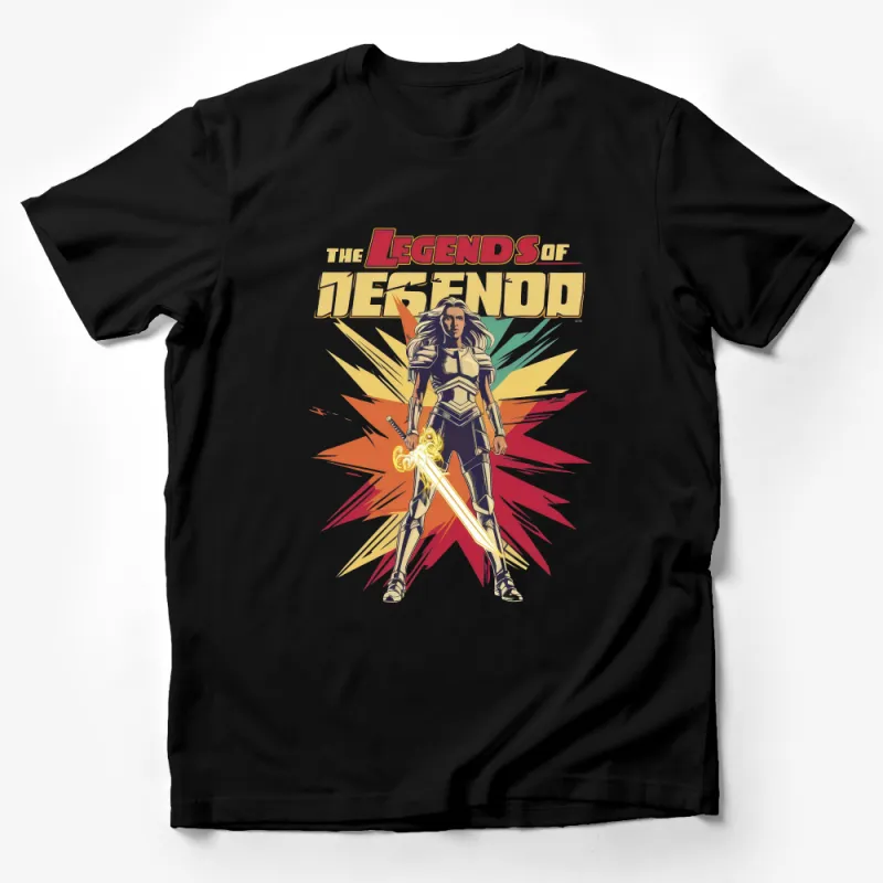 Vintage Style Legends of Tesenoo Graphic T-Shirt, Retro Sci-Fi Warrior Design Tee, Unisex Male T-Shirt