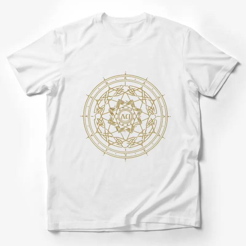 Golden Geometric Mandala Design T-Shirt, Spiritual Yoga Tee, Unisex Fashion, Casual Wear, Trendy Graphic Top Male T-Shirt