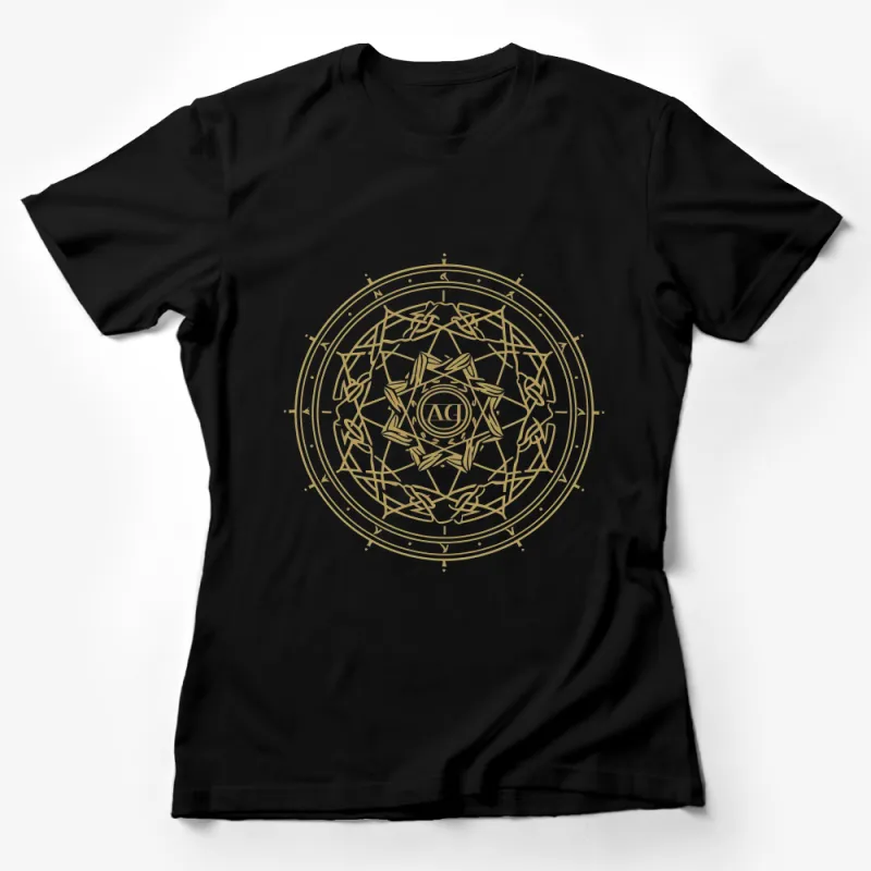 Golden Geometric Mandala Design T-Shirt, Spiritual Yoga Tee, Unisex Fashion, Casual Wear, Trendy Graphic Top Female T-Shirt