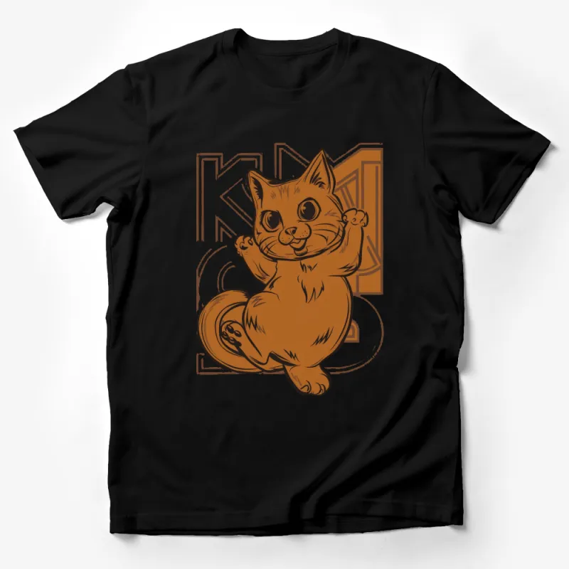 Cute Ginger Cat T-Shirt, Happy Cat Cartoon Graphic Tee, Unisex Cat Lover Apparel, Unique Pet Design Shirt Male T-Shirt