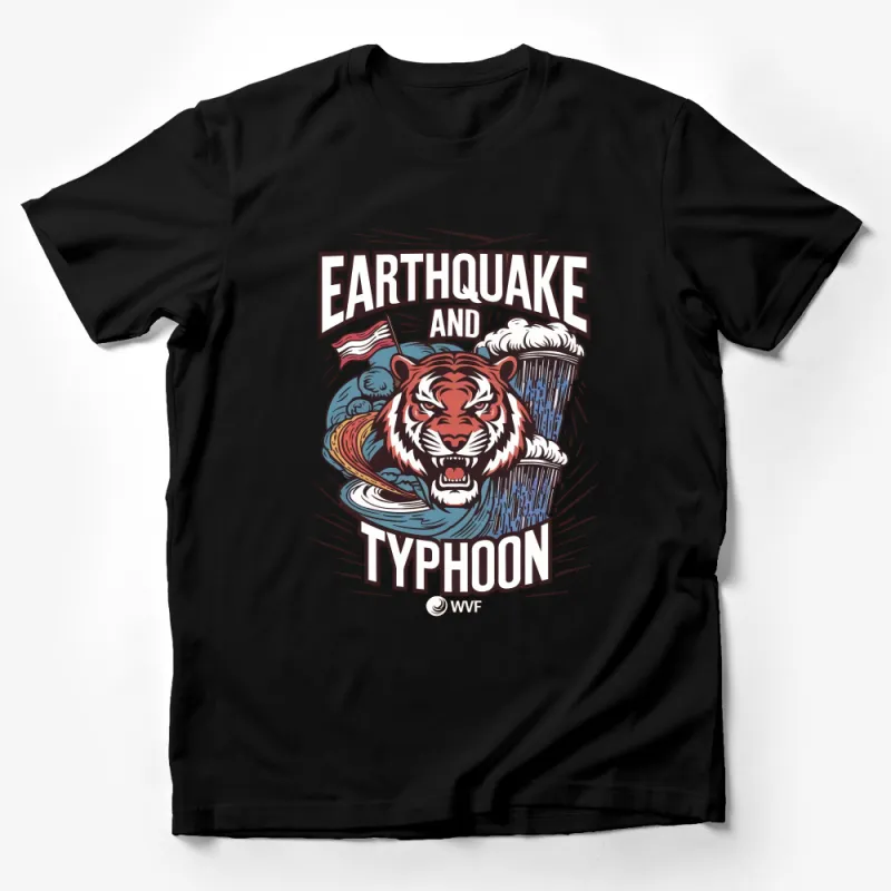 Vintage Tiger and Tsunami Graphic T-Shirt, Earthquake and Typhoon Design, Retro Style Tee for Men and Women Male T-Shirt