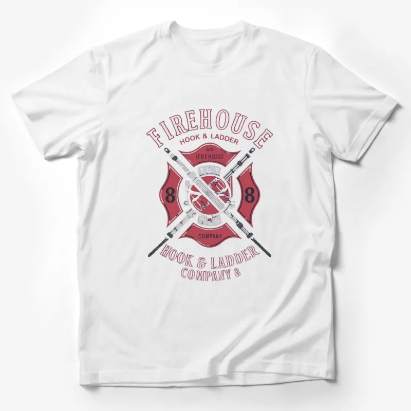 Firehouse Hook and Ladder Company 8 Graphic T-Shirt, Vintage Firefighter Tee, Gift for Firefighters Male T-Shirt