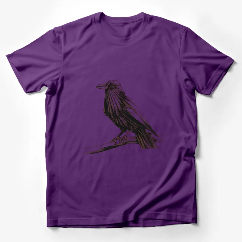 Striking Raven Graphic T-Shirt, Detailed Bird Illustration, Unique Nature Inspired Art, Casual Wear for All Seasons Male T-Shirt