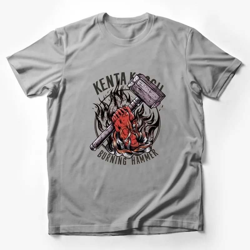 Kenta Kobashi Burning Hammer Wrestling Graphic T-Shirt, Unique Fire and Weapon Design Tee, Retro Wrestling Fan Apparel Male T-Shirt