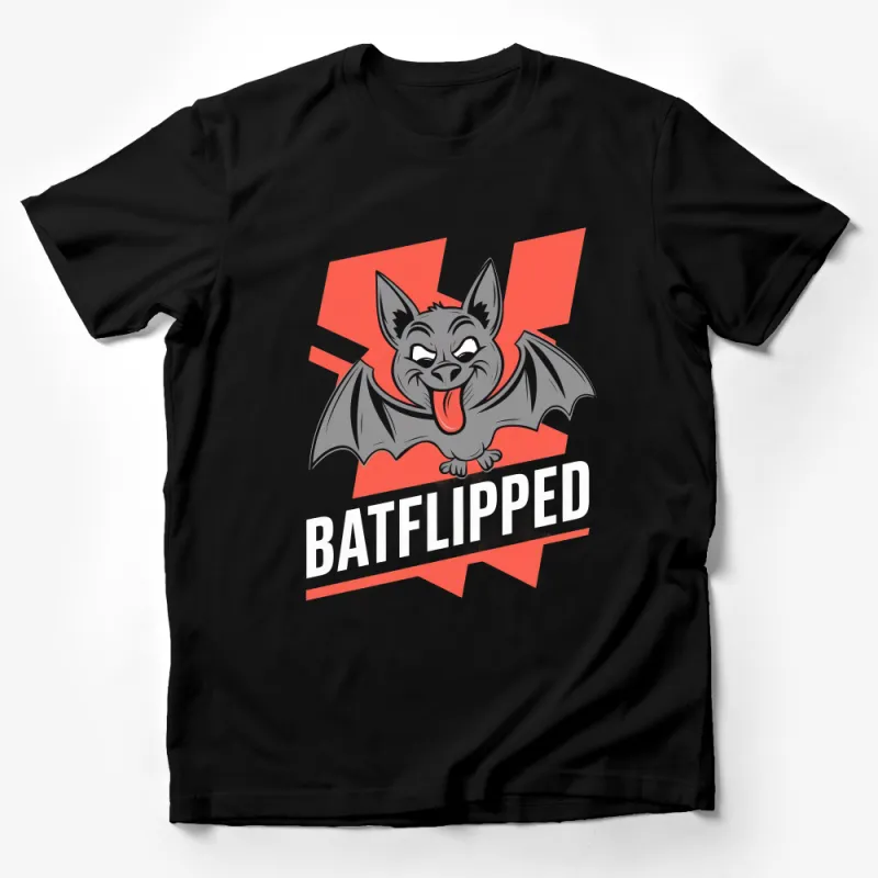 Funny Batflipped Cartoon Bat T-Shirt, Cute Bat Graphic Tee, Unisex Adult and Kids Sizes Male T-Shirt